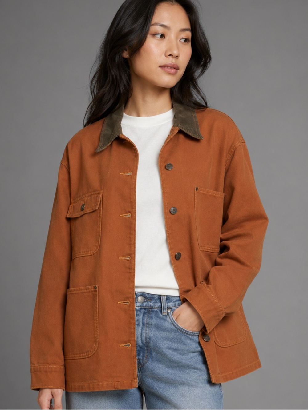 NWT Gianni Bini Rose Suede Collared Canvas Barn Jacket Sz S Cognac Casual
